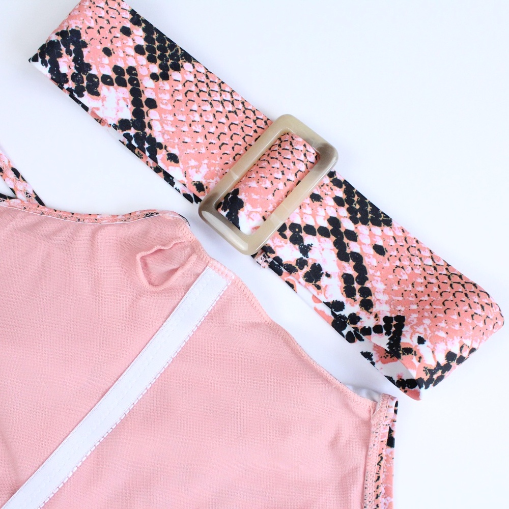 Reptile Print Pink Belted Monokini One Piece - Picture 7 of 9